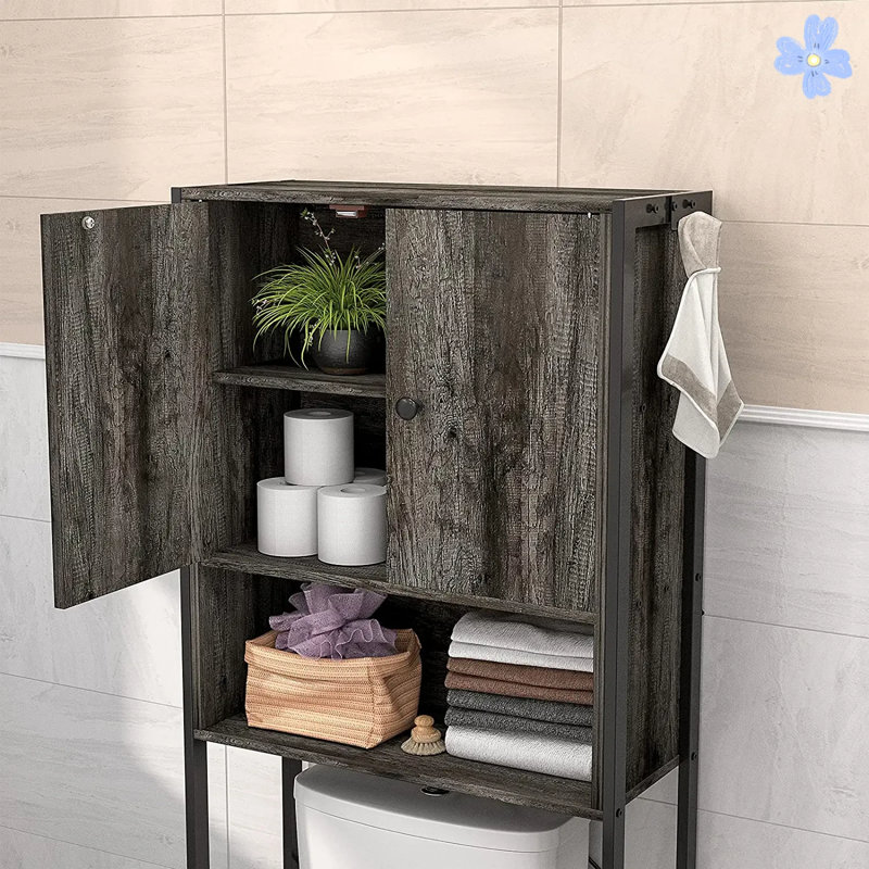 Gray and Black Wood Over-the-Toilet Storage Organizer