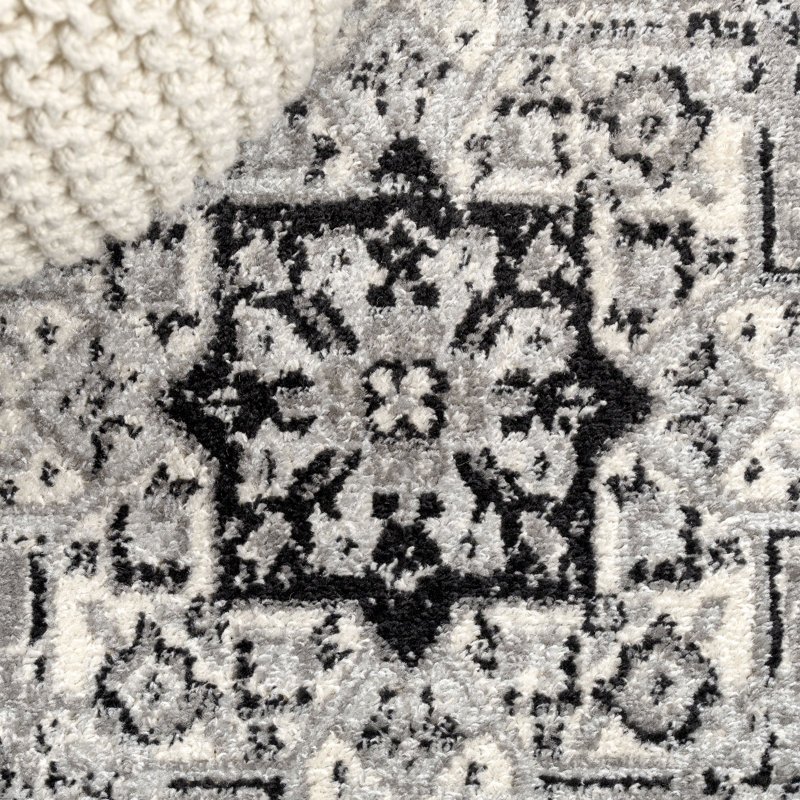 Tapis gris foncé / crème Lauri Inigo Cottage Medallion, Rectangle 5 pi 3 po x 7 pi 6 po