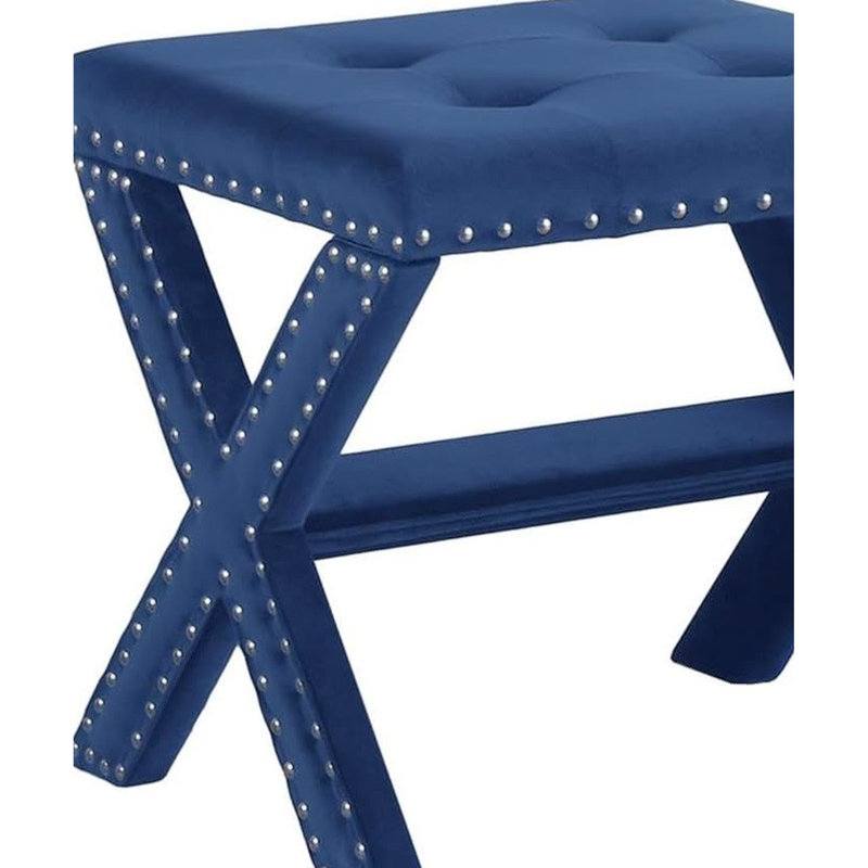 Blue Velvet Bench With Seat And Nailhead Trim, Engineered Hardwood Frame, For Entryway Primary Living Areas Ornamentation Contemporary Trim Seat, High - Density Foam Padding Spaces