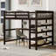 Lit mezzanine double avec tablettes de rangement et bureau sous le lit-890851821