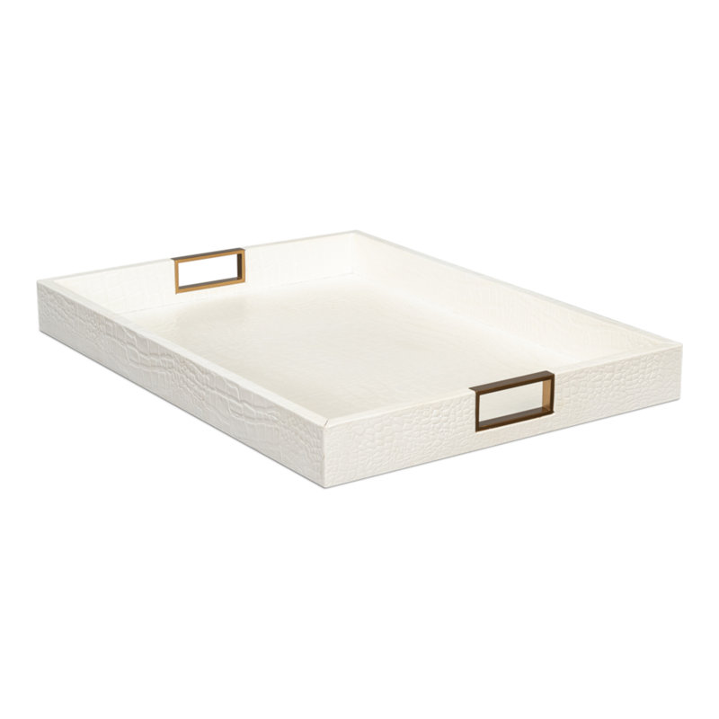 Cream Shagreen Rectangular Tray with Brass Handles