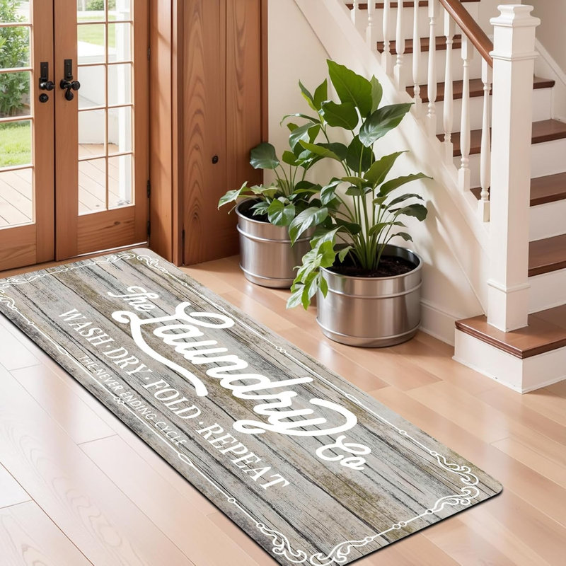 20"×60" Farmhouse Washable Non Slip Laundry Room Rug, Tan