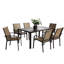 Ensemble de 7 chaises et table de patio rectangulaires brunes pour 6 chaises de jardin