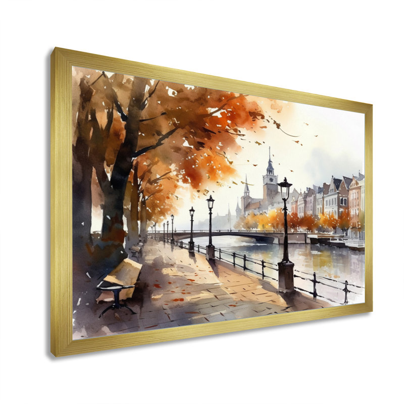 Rudys Waterfront Cityscape II sur impression sur toile, H 12 po x l 20 po x P 1 po, Encadrement doré