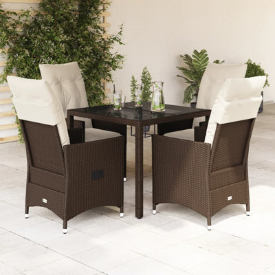  5 Piece Patio Dining Set With Cushions Brown Poly Rattan