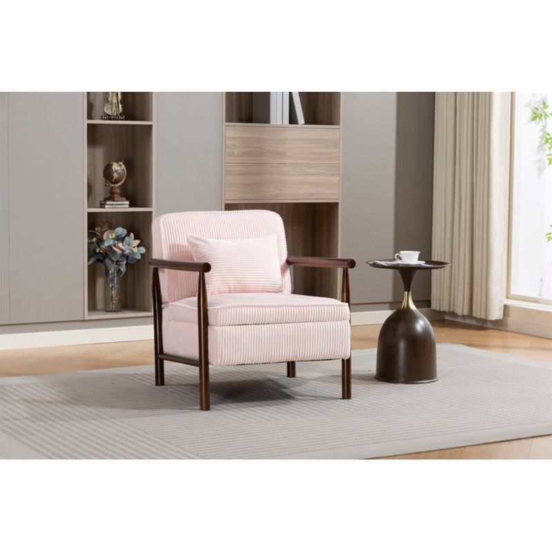 Chaise de rangement, fauteuil d'appoint moderne Mid-Century avec structure en bois, chaises de salon rembourrées avec coussin de taille, fauteuil de lecture pour véranda de chambre à coucher