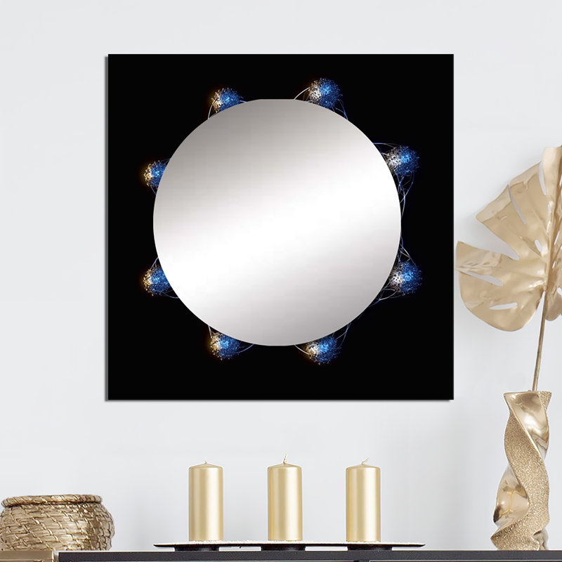 «Abstract Molecule Charm» - Miroir carré géométrique moderne pour décoration murale, 23 po x 23 po