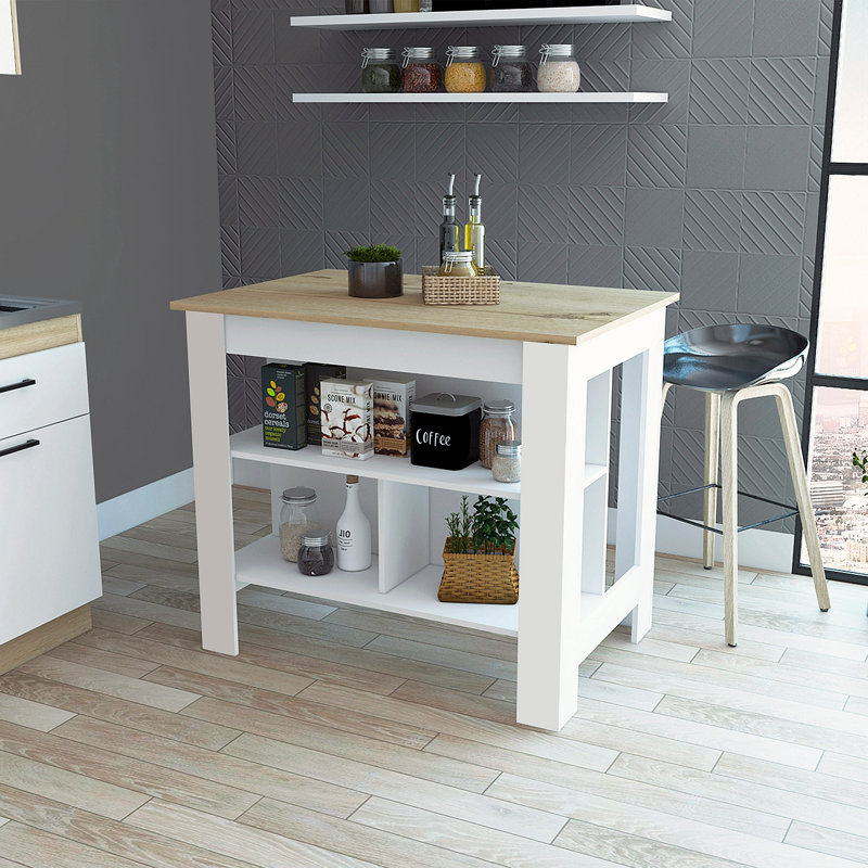 Rockaway 3-Shelf Kitchen Island White And Light Oak