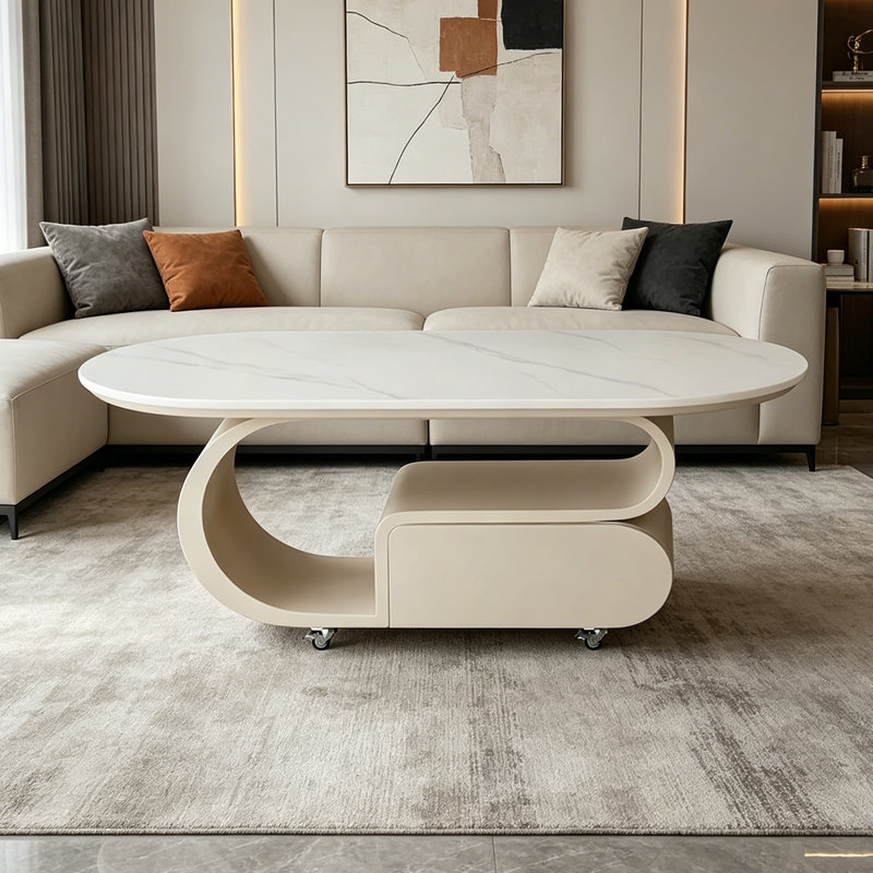 Table basse Modern Light Luxury, Crème, Blanc / Gris, H 17,71 po x L 51,18 po x l 27,55 po