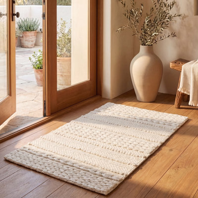 Tapis naturel rayé en laine / coton tissé à plat à la main Brookneal