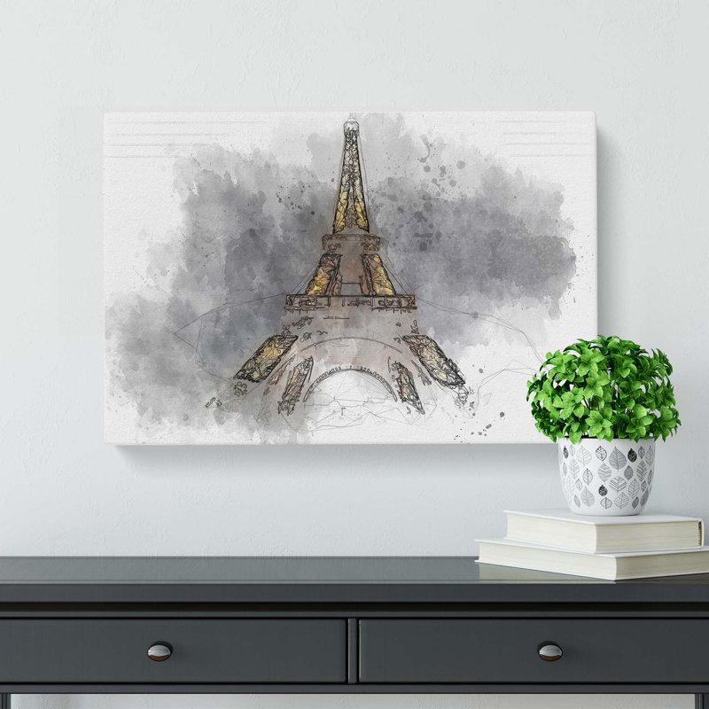 The Eiffel Tower In France At Night In Abstract - Wrapped Canvas, 50cm H x 76cm W x 3cm D