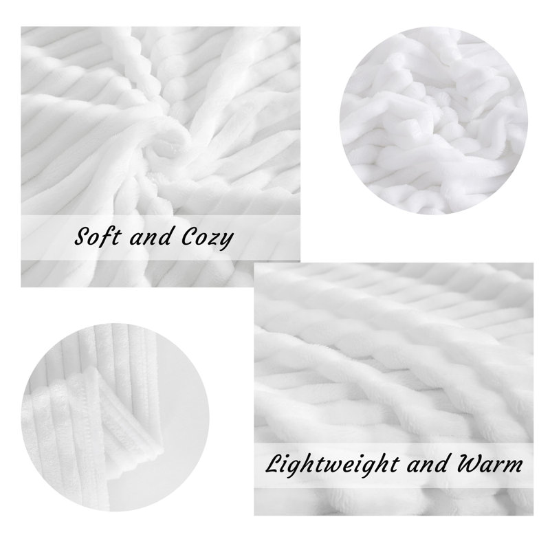 Couverture douce et légère en flanelle rayée, Blanc