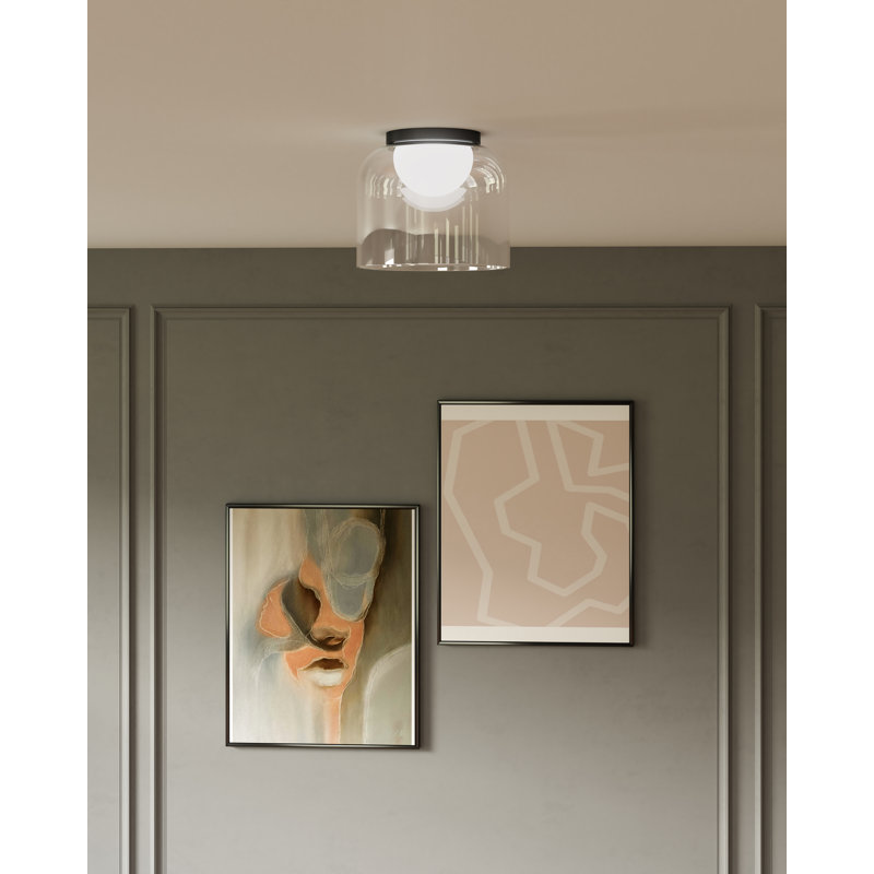 Cedar Glass LED Flush Mount, 7.25" H x 8" W x 8" D, Black