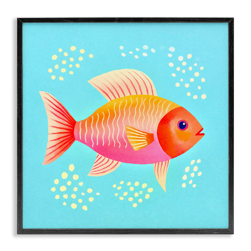 Art giclée encadré de poisson orange fantaisiste par Andrea Haase, Giclée encadrée noir minuit, H 24 po x l 24 po