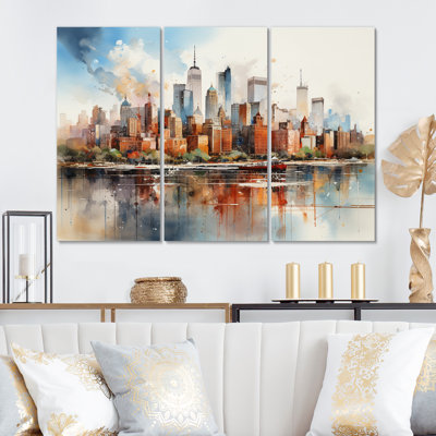 «Dreamy New York Scenery Retro Watercolor IV - City New York», reproduction d'art sur toile