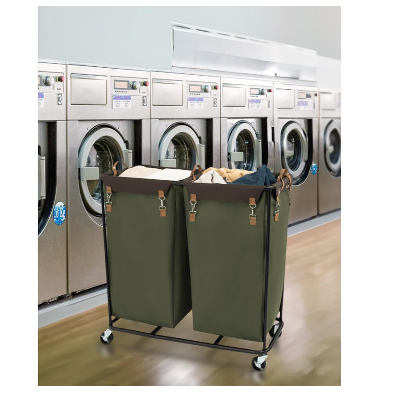390L Extra Large Laundry Hamper with Wheels, 2 Sections Laundry Basket, Clothes Sorter Cart with Divider for Hotel, Home