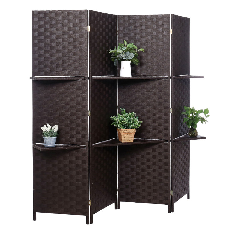 160Cm W x 175Cm H 4 - Panel Solid Wood Room Divider, Black/Brown
