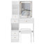 Petit meuble-lavabo de 29,2 po avec tiroir de gauche, tabouret rembourré, grand tiroir, commande tactile, interrupteur tricolore, miroir à luminosité réglable, rangement à grande capacité, convient aux petits espaces-107143633