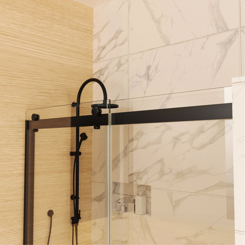 60 po X P 74 po H Porte de douche en noir mat avec 5/16 po (8 mm) Verre transparent