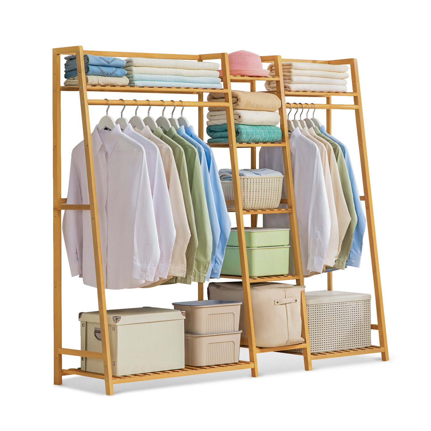 https://assets.wfcdn.com/im/00264410/compr-r85/2104/210473768/trapezoid-coat-rack-closet-wardrobe-with-hanging-rod-organizer-bamboo-clothing-stand-for-entryway.jpg