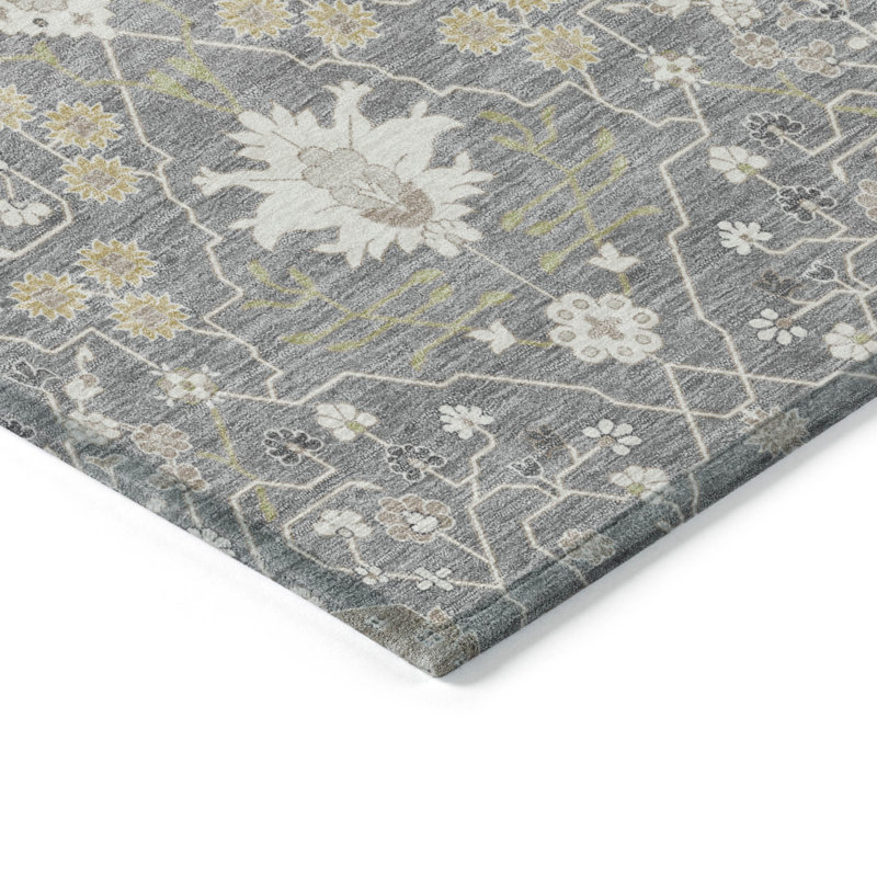 Gray Flat Woven Synthetic Washable Area Rug, 5' x 7'6"