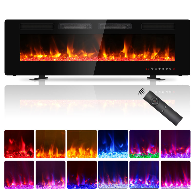 Brayden Studio Black Electric Fireplace with 5000 BTU, 43cm H x 153cm W x 14cm D