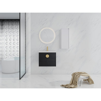 Meuble-lavabo mural avec lavabo en céramique et armoire d'appoint