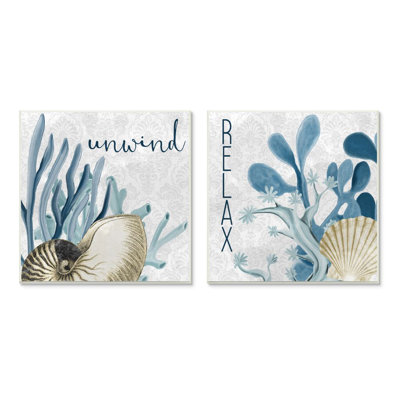 «Relax and Relax Wind Nautical Sentiments Shell», ensemble de 2 plaques murales par Kim Allen
