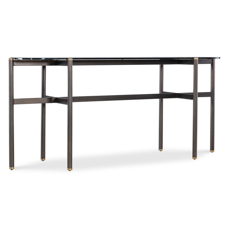 Grayson Black Metal Console Table with Smoked Glass Top