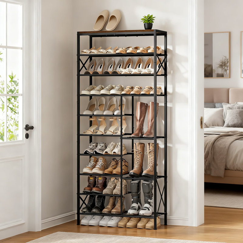 Étagère à chaussures à 10 niveaux avec rangement pour bottes, tablette à chaussures de grande capacité pouvant contenir 30 paires, structure en métal robuste pour l'organisation du vestibule, du placard et du couloir