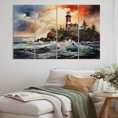 Reproduction de 4 phares rétro sur toile, 4 pièces