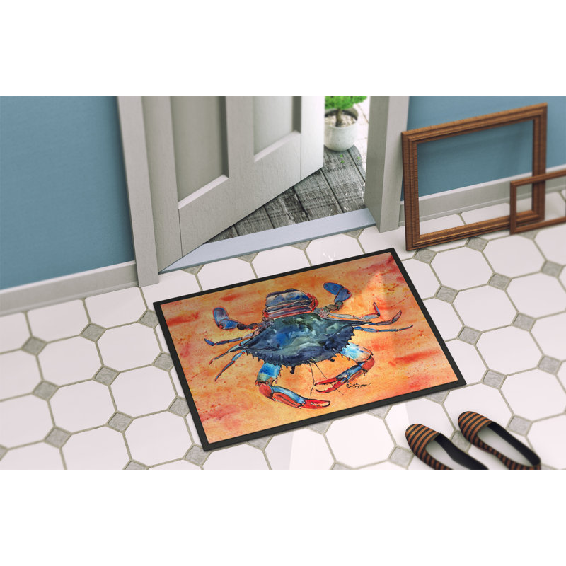 Tapis de porte intérieur anti-dérapants crabes sur orange, L 36 po x L 24 po