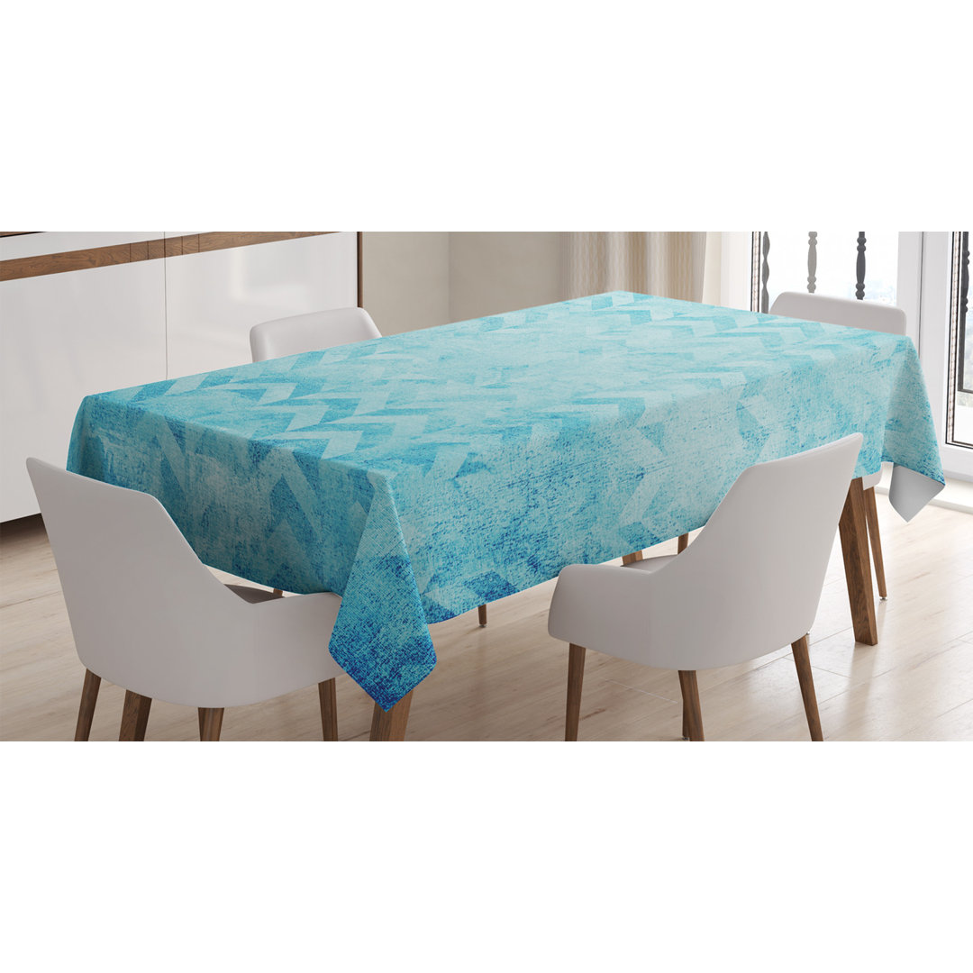 Turquoise Tablecloth, Geometric Design Chevron Patterns On Old Vintage Paper Contemporary Art Print, Rectangular Table Cover For Dining Room Kitchen Decor, 52" X 70", Turquoise East Urban Home 