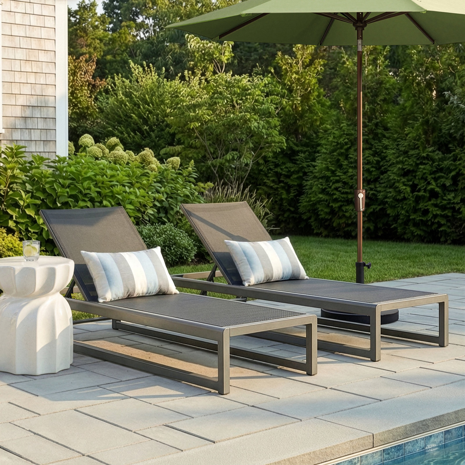 Cheshire 26" Patio Chaise Lounge Set, Gray/Black