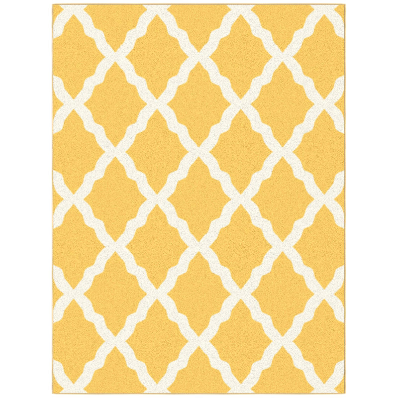 Tapis marocain jaune à motif treillis Pink, Rectangle 5 pi x 6 pi 6 po