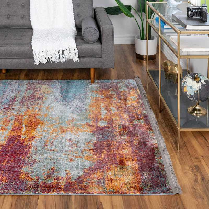 Haefner Abstract Red Area Rug, Rectangle 10' x 13'1"