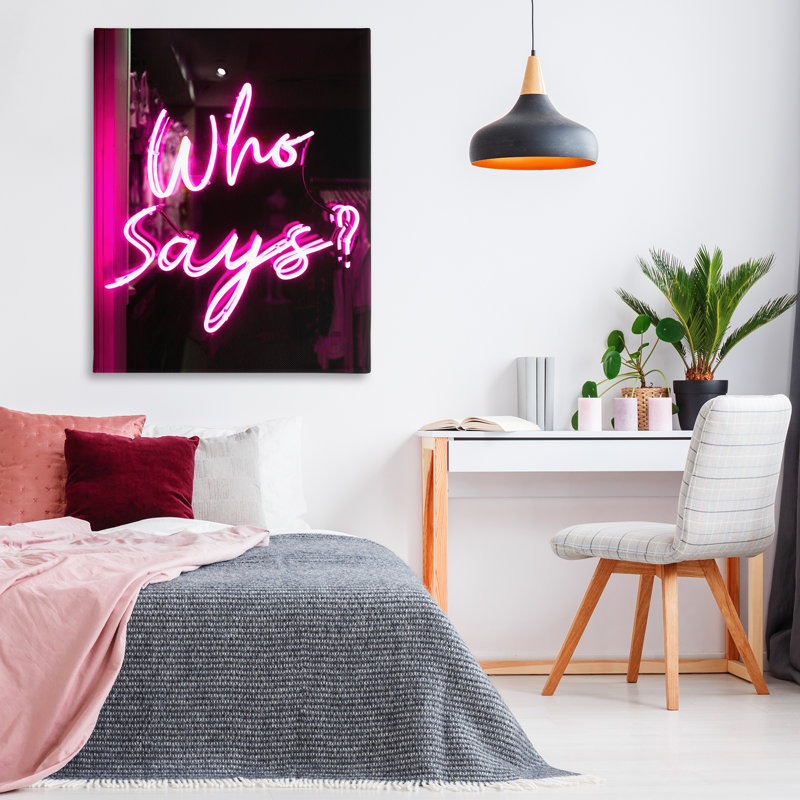 «Pink Neon Who Says», art mural sur toile par Daphne Polselli, H 48 po x l 36 po