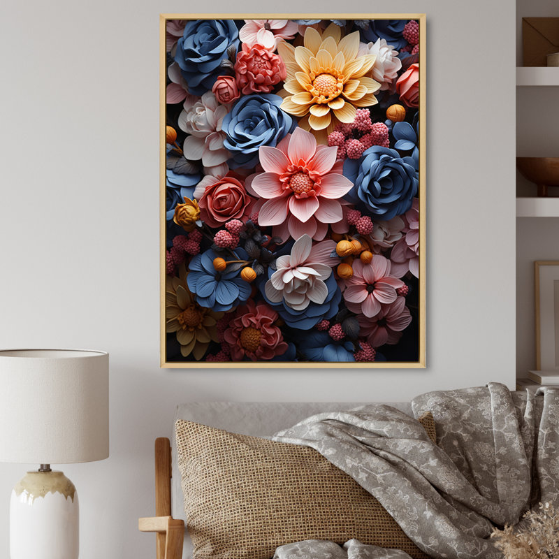 Rose, bleu, Wilflowers Dream I, Cadre naturel flottant, H 44 po x l 34 po x P 1,5 po