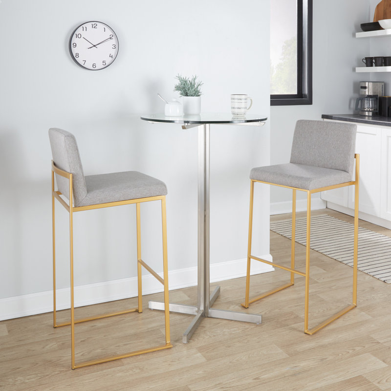 Tabouret de bar et de comptoir à dossier haut Brieon (ensemble de 2), Or, Gris texturé, Tabouret de bar "30"