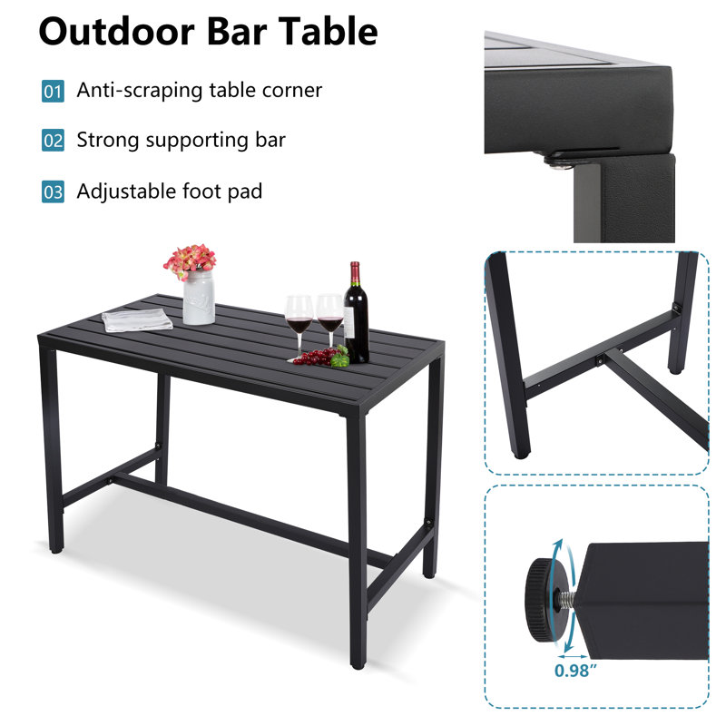 Counter Height 36.97'' Iron Bar Table, 24" W x 46.8" L, Black