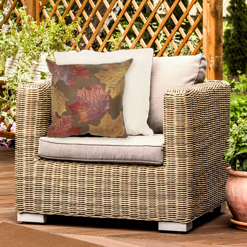 20" Square Caramel and Orange Polyester Leaf Toss Pillow