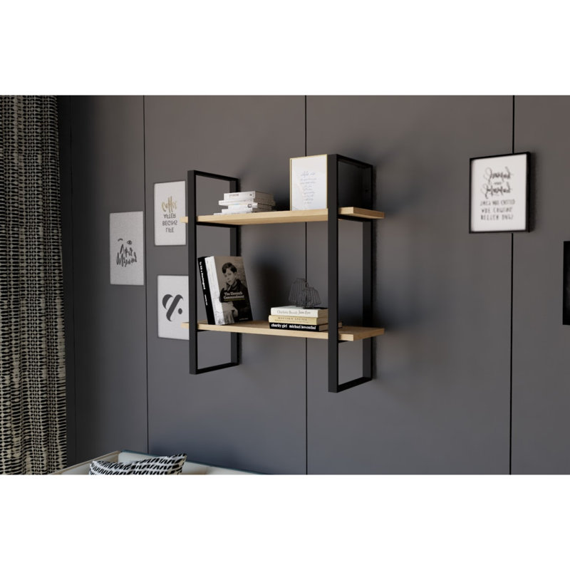 2 Piece Square Tiered Shelf, Sapphire Oak/Black