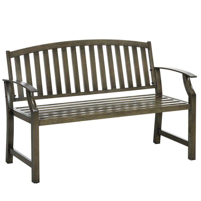 Banc de 46 po en métal avec cadre à lattes en bois pour cour, Noir