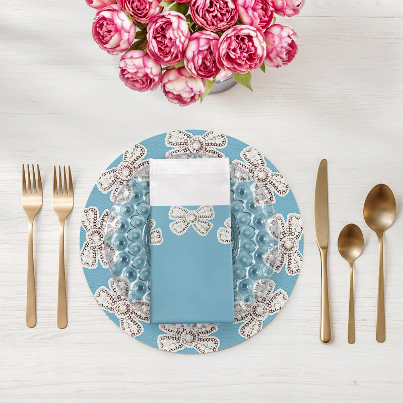 Pearl Bow Cotton Sateen Dinner Napkins, Bluebell