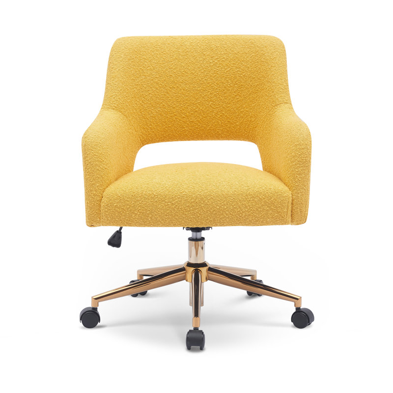 33'' H Boucle Upholstered Rolling Task Chair, Mustard