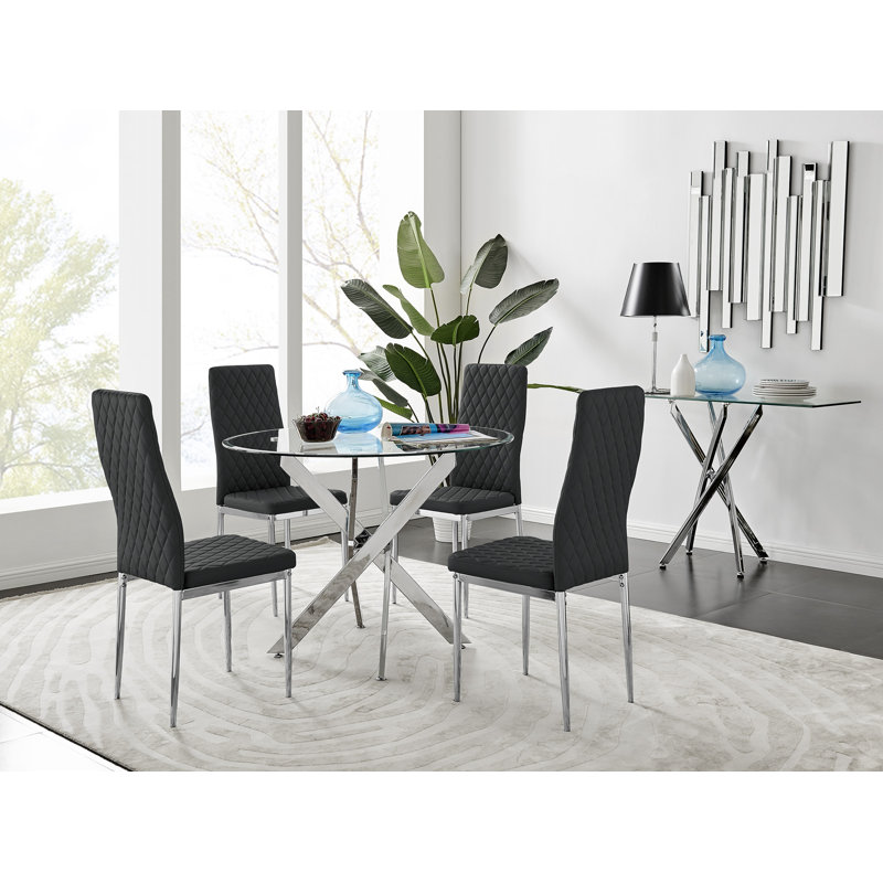 Eubanks 4-Person Round Dining Set, Black/Silver, Silver