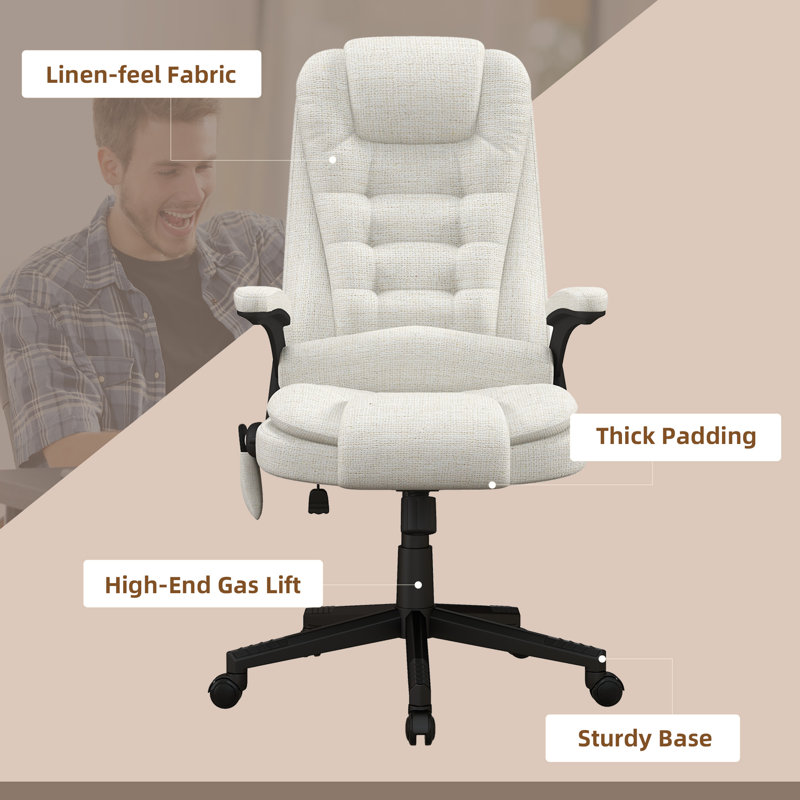 Polyester Blend Executive Chair with Headrest, Cream White