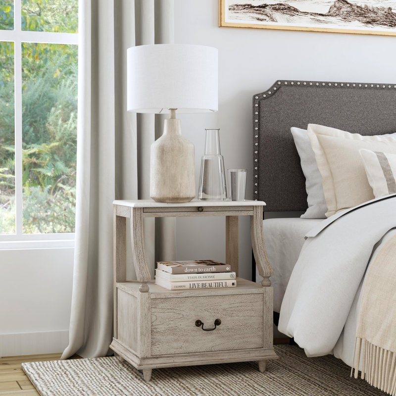 Mabel Marble 1 drawer Nightstand, Gray