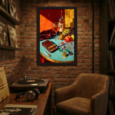 Nature morte abstraite avec vin et jetons de poker
