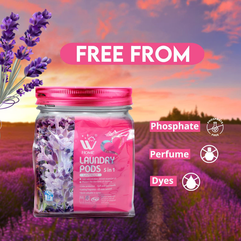 W Home 5 in 1 Laundry Pods with Lavender Scent, Free Clear for Sensitive Skin, 384 Count
